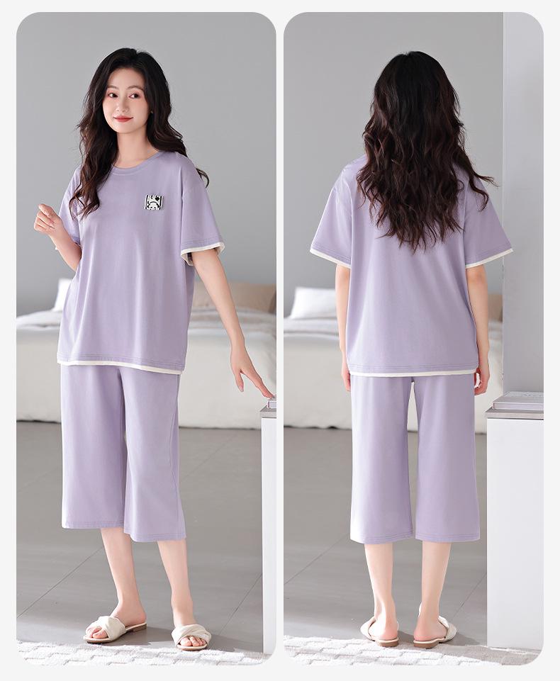 Women's Summer Modal Short Sleeve & Capri Home Set - Plus Size, Casual Ice Silk Cool Feel