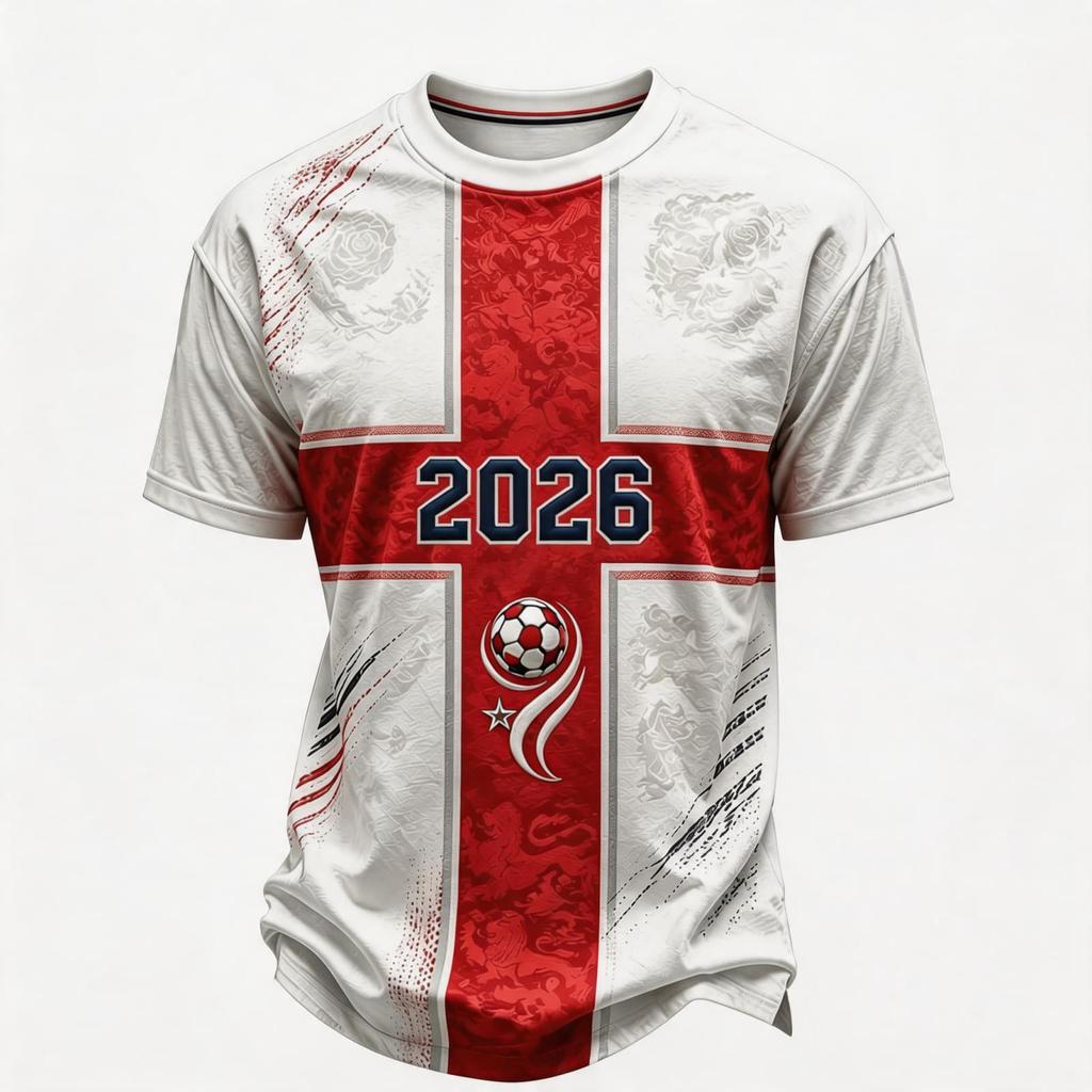 Men's England Supporter Soccer Jersey Short Sleeve Crew Neck Football Fan Tee with Graphic Print and Contrast Sleeves for World Cup Events