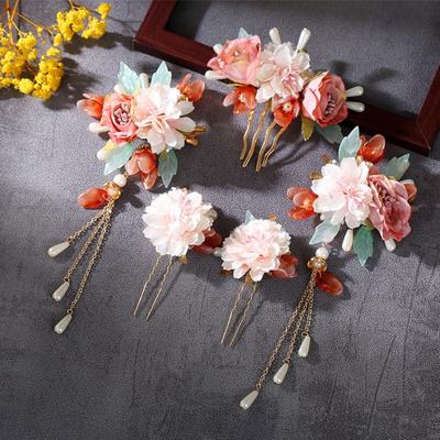 Tassel Bridal Headwear Flower Wedding Hair Accessories Exquisite Ancient Hair Stick Sets  Cheongsam
