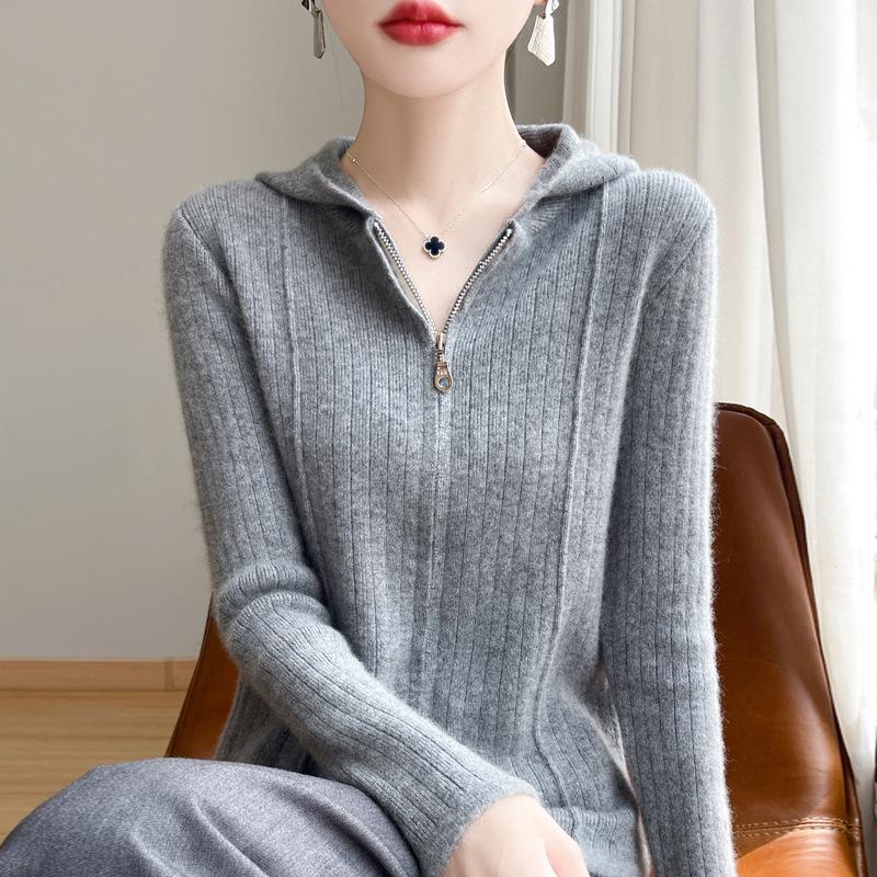 Women's Pure Wool Knit Hoodie - Thick, Loose, Versatile, and Fashionable for Autumn/Winter