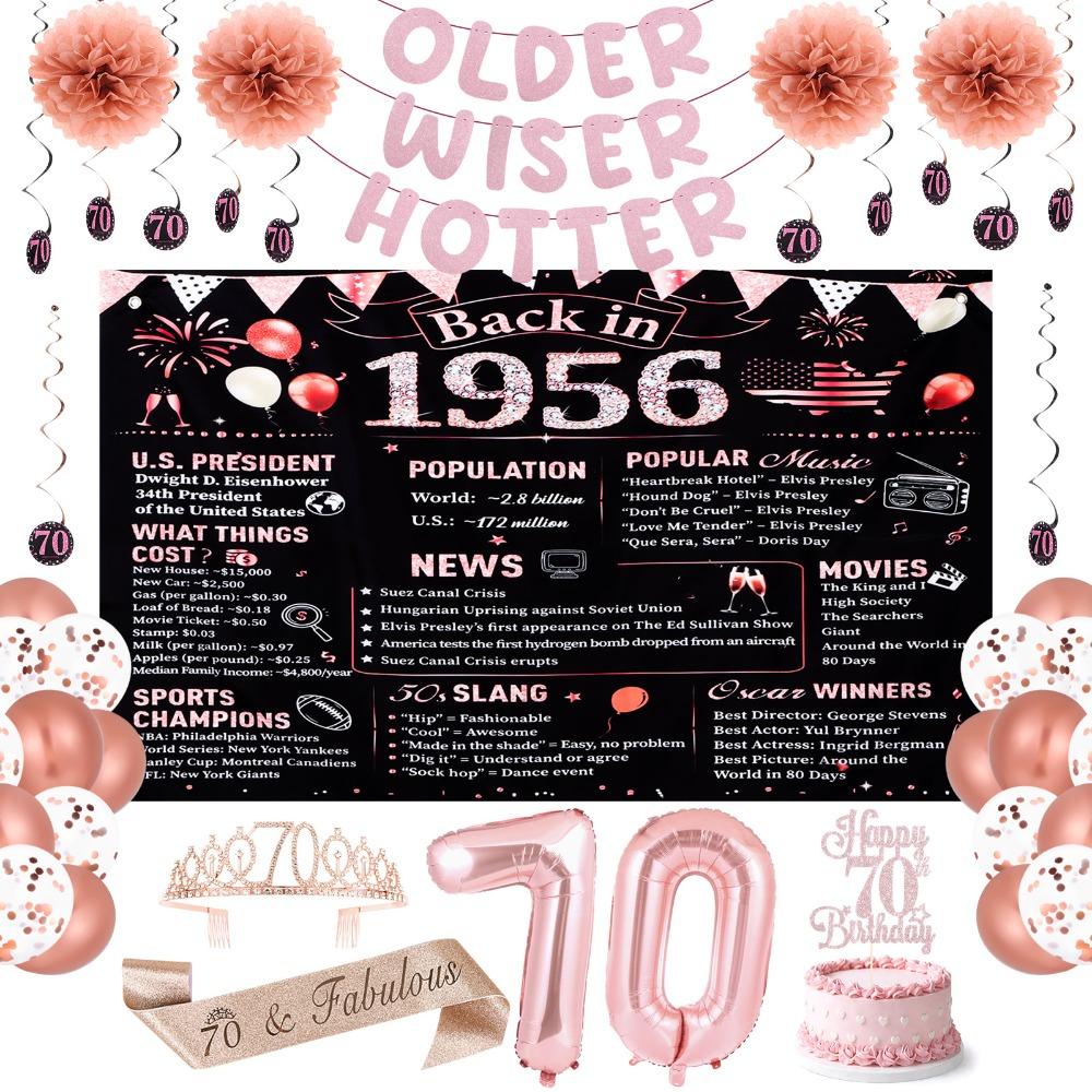 70 Years Old 70th Birthday Decorations Year 1956 Birthday Backdrop Birthday Banner for Family 70th birthday