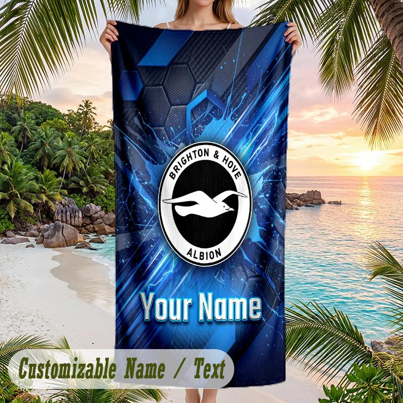 Beach Towel Brighton & Hove Albion Football Print Custom Name Text Soft Towel for Swimming Pool