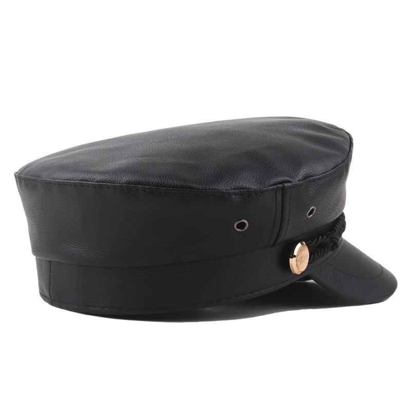 Youth pu leather newsboy flat top navy hat women's autumn and winter fashion versatile flat top hat men's duck tongue beret
