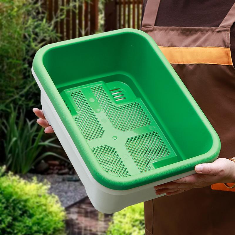 1Set Plastic Vegetable Planters With Tray Rectangular Flowerpots For Balcony Indoor Gardening Breathable Plants Pots Garden Tool