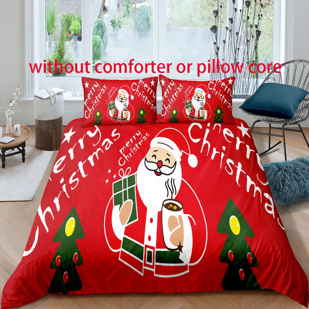 Christmas - Santa - Style Digital Printed Duvet Kit - Polyester - Bedroom Decor -1 Bed cover +2 Pillowcases (no pillow core)