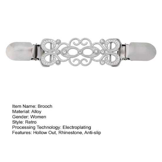 Women Duck Clip Brooch Rhinestone Decor Hollow Out Retro Curved Anti-slip Low-cut Neck Decoration Anti-exposure Brooch Prom Party Clothes Jewelry