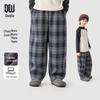 Boys' Fleece-Lined Plaid Wide-Leg Winter Trousers