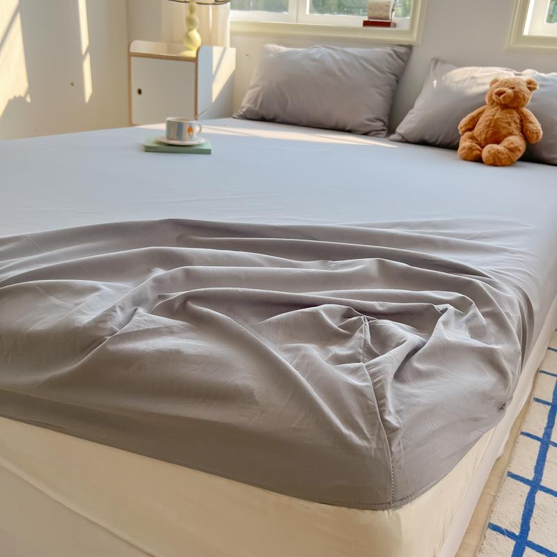 2024 New A-class Solid Color Good Quality Grid Washed Cotton Bed Sheet, Single Piece Fully Enclosed Non Slip Bed Sheet, Bed