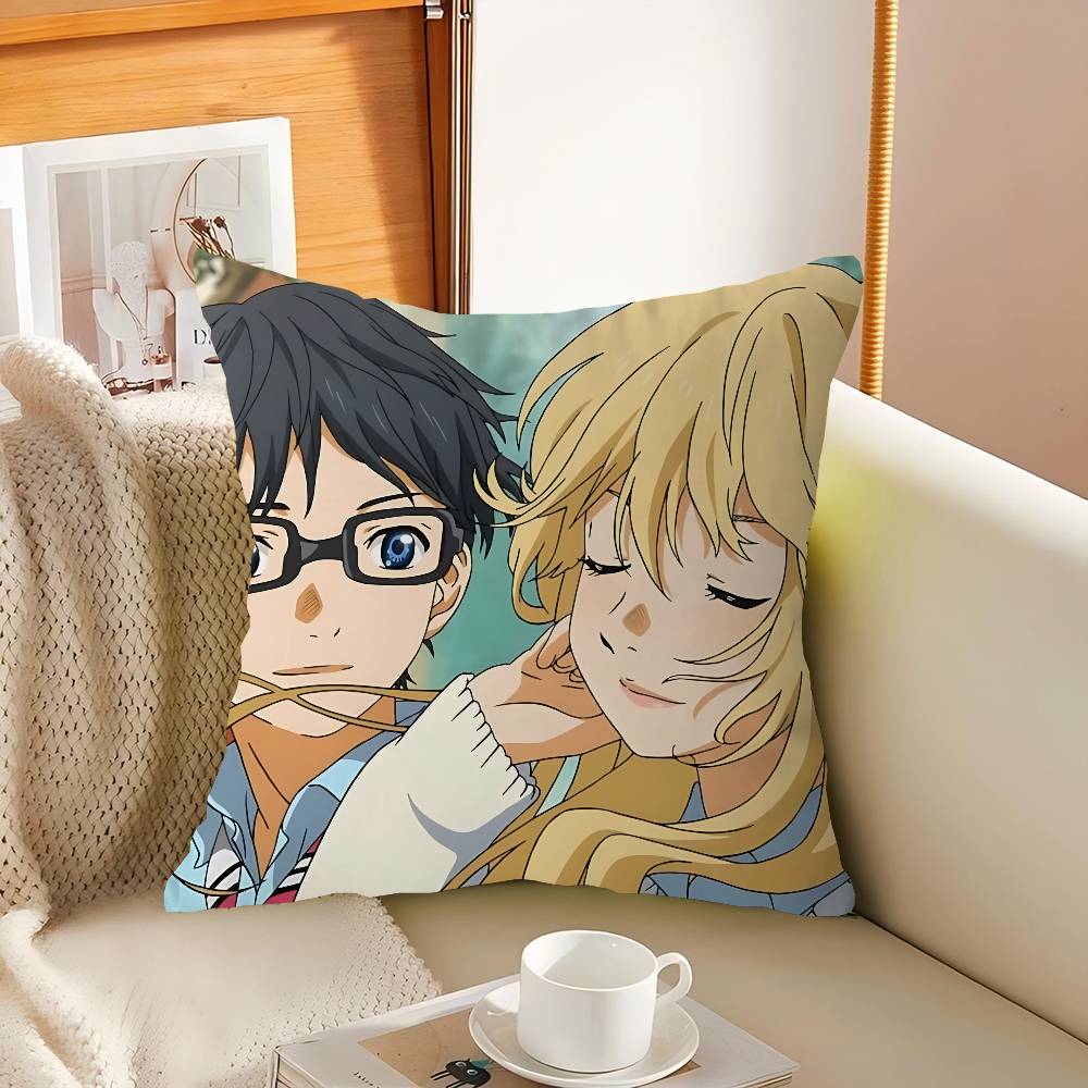 Anime Y-Your L-Lie In A-April Pillow Covers Cartoon Sofa Decorative Home Double-sided Printing Short Plush Cute Cushion Cover