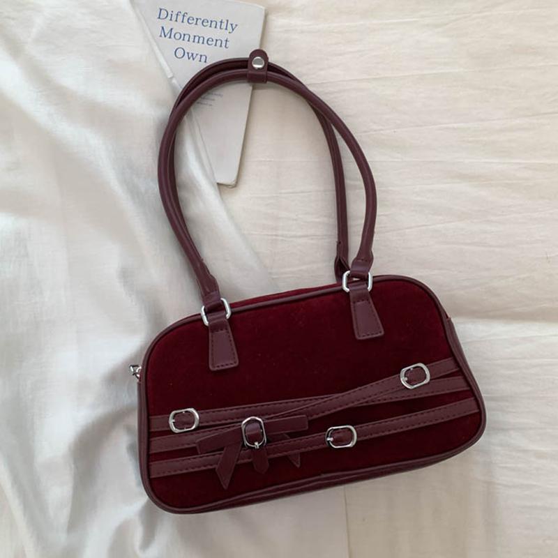 2025 Autumn/Winter New Style Korean Versatile Bowling Underarm Bag Suede Retro Shoulder Bag Square Handbag Korean Style Simple