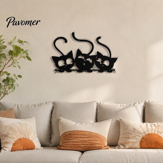 Metal Cat Wall Art Black Art, Cartoon Kitten Silhouette Decoration, Decorative Minimalist Sculpture for Lovers, Room Living Patio Decor Funny Animal