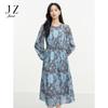 JUZUI French Style Ombre Floral Pleated Maxi Dress