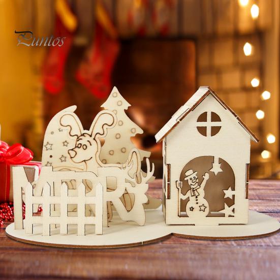 Dřevěný dům Puzzle Block Vánoční Stavebnice Ornament Kit Vánoční dekorace na plochu Vzdělávací kutilské řemeslo pro děti a dospělé