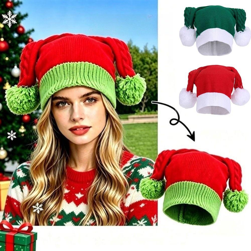 Gift Cute Christmas Knitted Hat Comfortable Ball Santa Beanie Hat Stretchy Fit Warm Winter Santa Hat Christmas