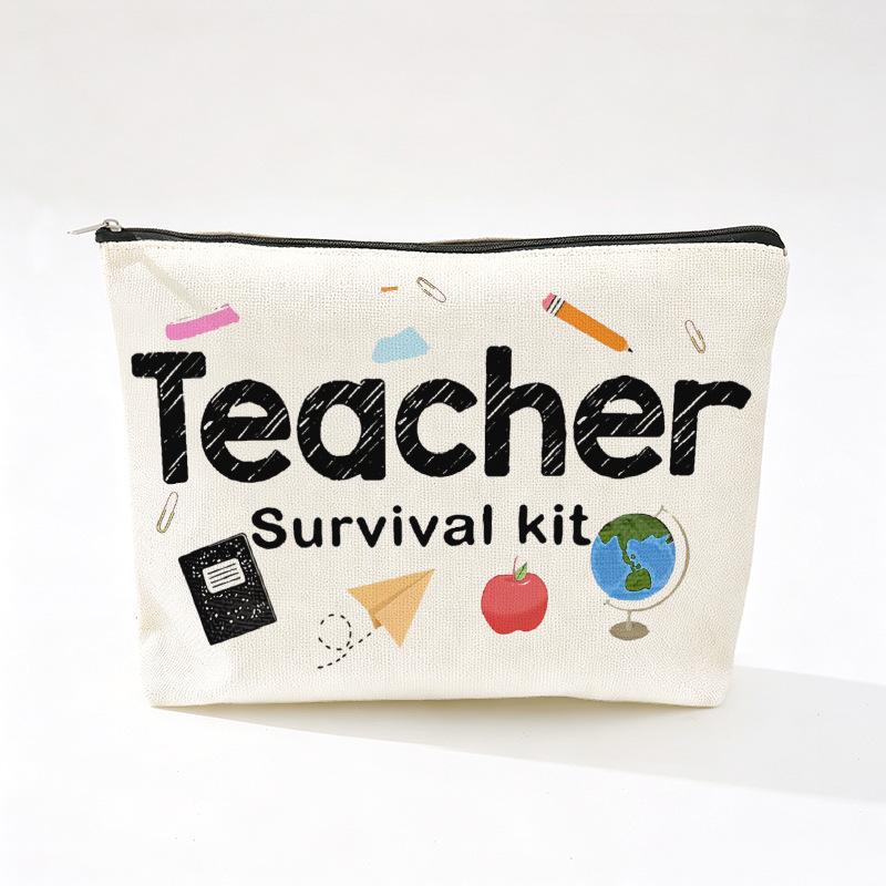 Teacher's Day Inspirational Slogan Makeup Bag - Portable Imitation Linen Zipper Pouch