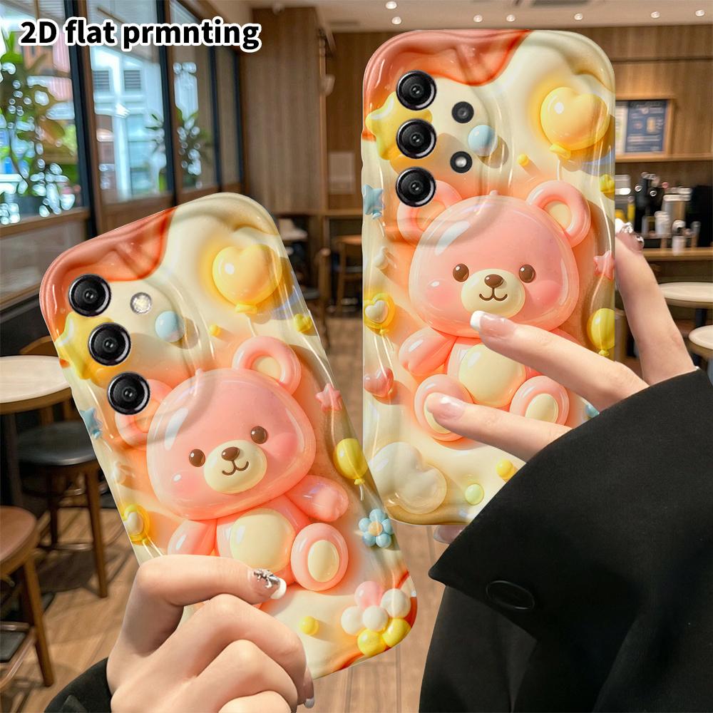 Phone case: 2D flat, suitable for Samsung Galaxy A34 A35 M05 M06 S20 S22 S21 FE Plus 5G protective case, pink little bear, perfect Christmas and Hallo
