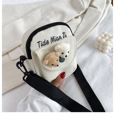Bag Women's Bag New Crossbody Shoulder Bag Cartoon Cute Alphabet Canvas Student Summer Mobile Phone Bag