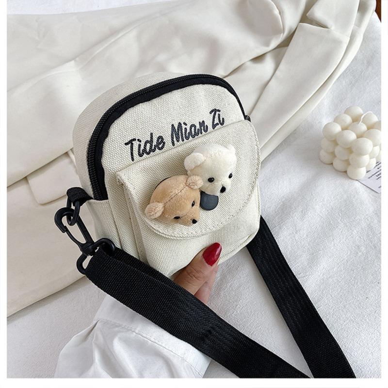 Bag Women's Bag New Crossbody Shoulder Bag Cartoon Cute Alphabet Canvas Student Summer Mobile Phone Bag