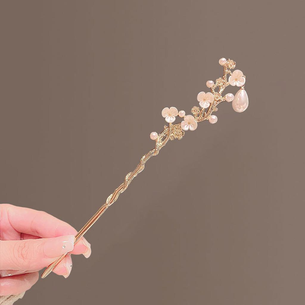 Classic Hair Stick Peach-blossomhair Chopsticks Gold Plated Prong Updo Chignon Hairpin For Women Chinese Hanfu Hair Accessories