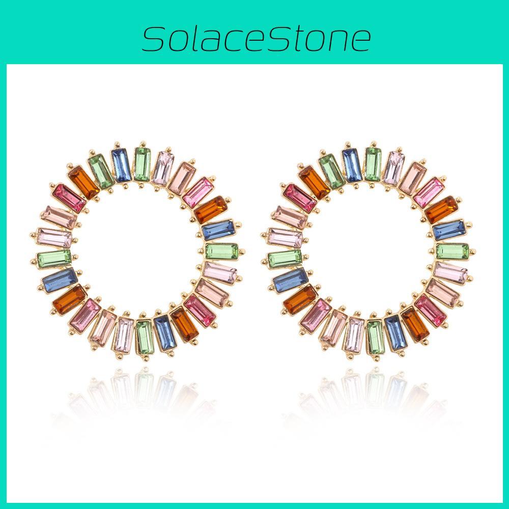 Boucles d'oreilles rondes géométriques en alliage plaqué de haute qualité avec cristaux pour femmes