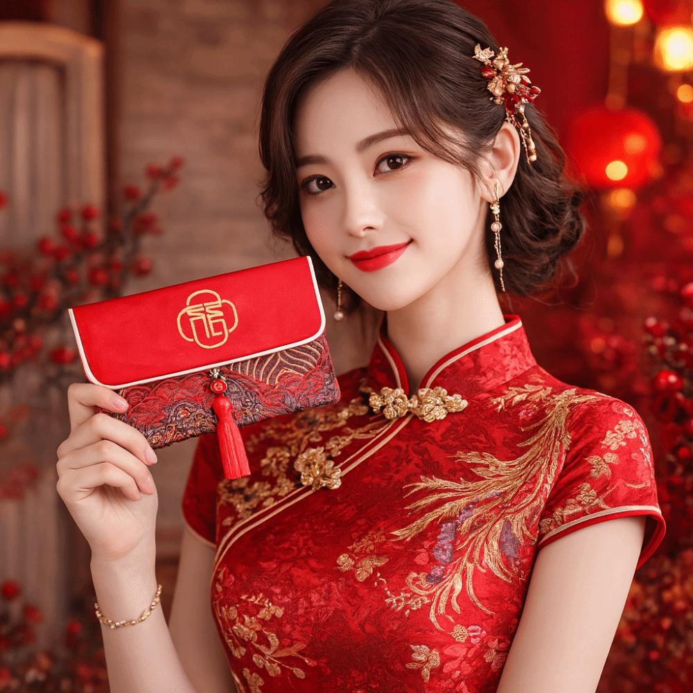 Blessing Words Brocade Red Envelop Embroidery Best Wishes Hongbao Lucky Tassel New Year Red Pockets Spring Festival