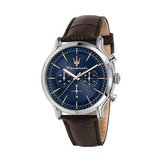 Maserati Epoca Chronograph Blue Dial Leather Strap Quartz R8871618014 100M Men's Watch