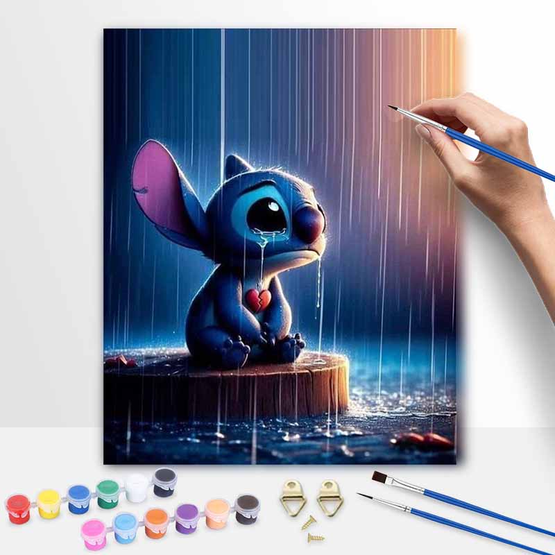 Disney Digital Oil Painting Hand Painting Kit Stitch In Rain Broken Heart Diy Home Decoration