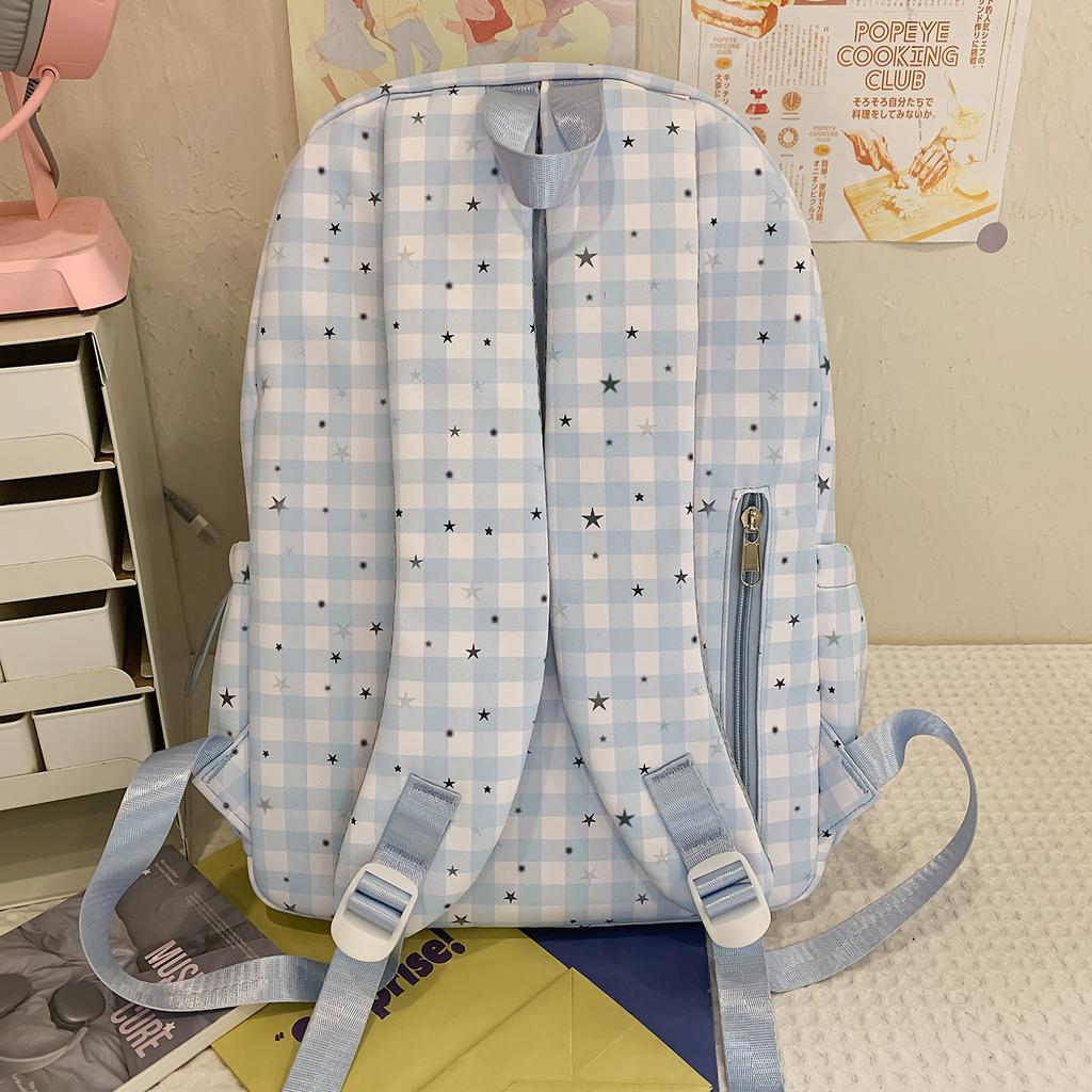 Schoolbag Cute Schoolbag Female Junior High School Mori Backpack Niche High Value Small Fresh Ins Plaid Light Multi-compartment Backpack