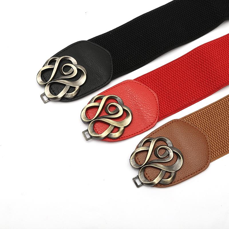European and American Fashion Retro Rose Button-down Wide Waist Belt Women's Elastic Elastic Down Jacket Dress Women's Belt