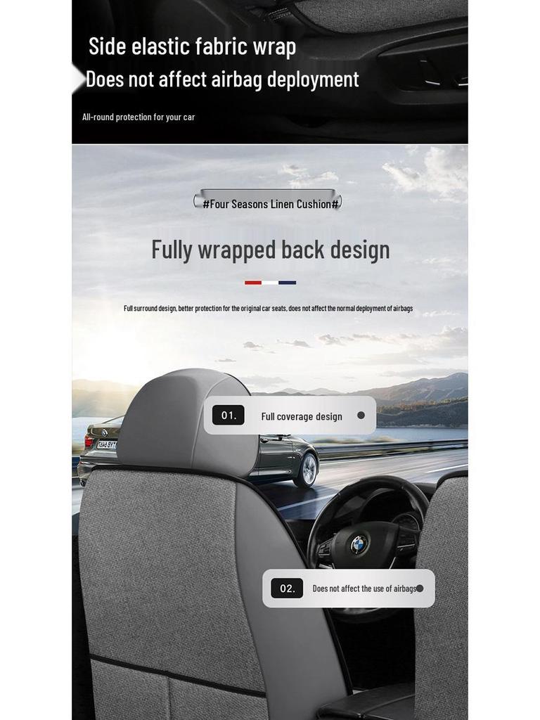 Linen Universal Car Seat Cover - Non-Slip, Full Wrap, All-Season Use