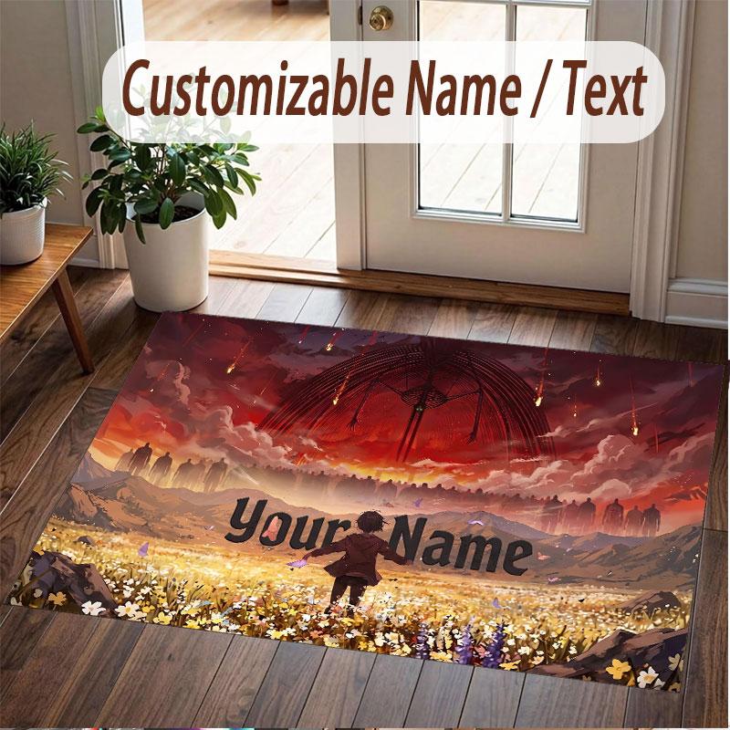 Custom Name Crystal Velvet Rug,Attack on Titan Comfortable Anti Slip Floor Mat For Room Decoration