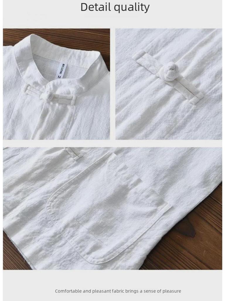 Men's Long-Sleeve Chinese Retro Ramie Shirt - Tang-Style Cotton Linen Jacket for Spring/Summer