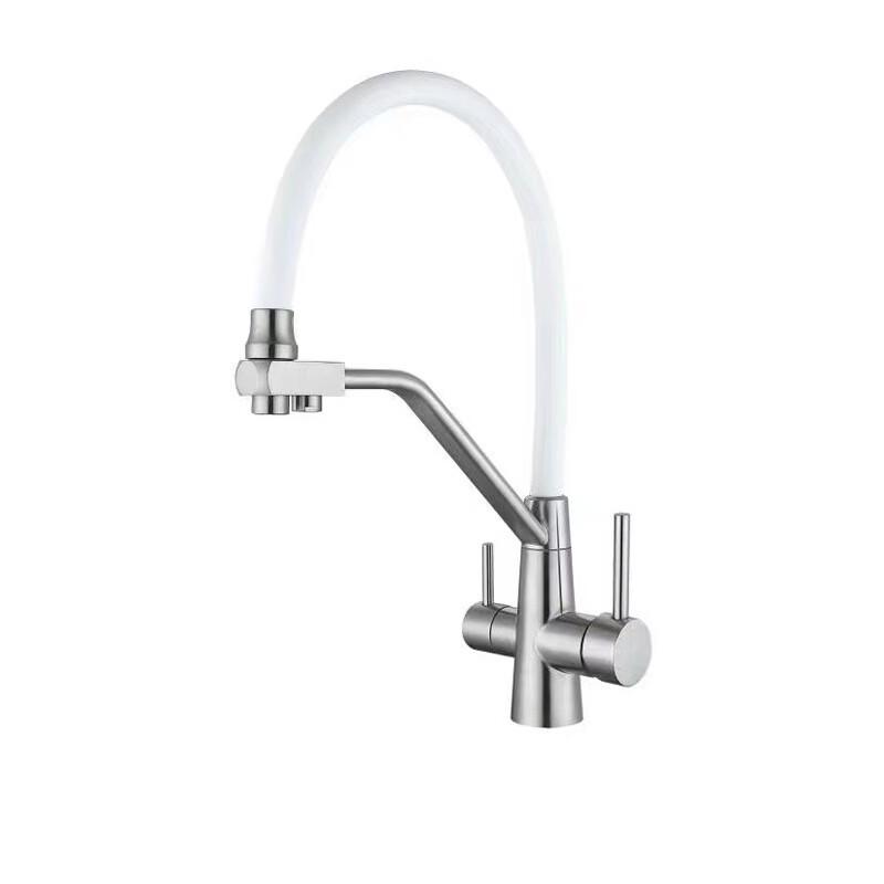 TLXT Brushed White 3-in-1 Kitchen Faucet