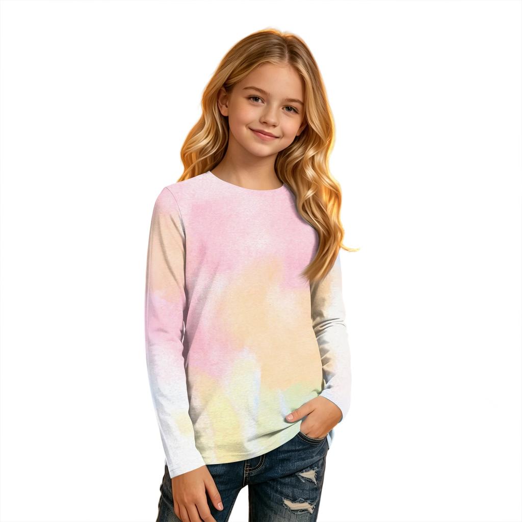 Kids' Long Sleeve Neck Printed T-Shirt Casual Top for Boys and Girls