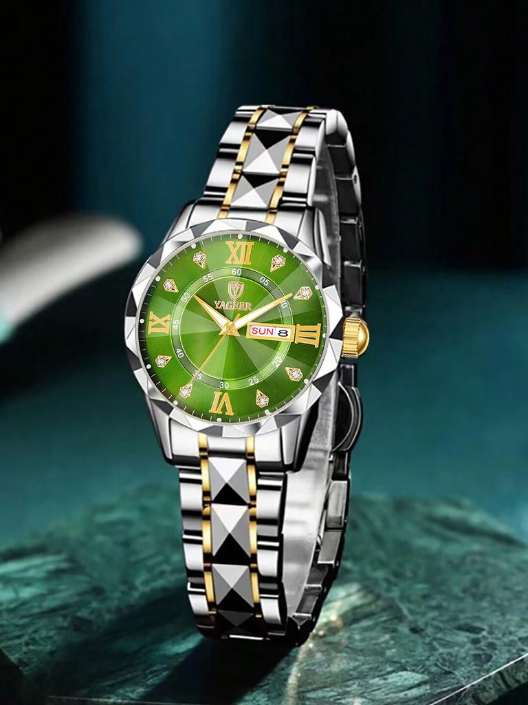 A luxurious business lady's small luminous calendar stainless steel quartz watch - a birthday gift for her