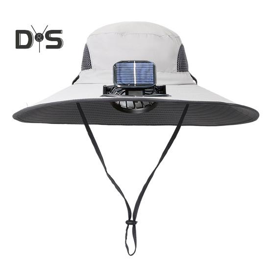 Sonnenhut mit solarbetriebenen Doppelventilatoren, breitkrempiger Outdoor-Angelhut mit USB-Aufladung, atmungsaktiver Fischerhut aus Netzstoff
