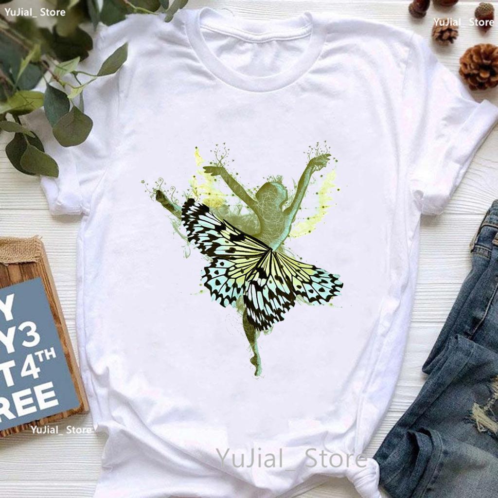 Rainbow Ballet Dancer Print T Shirt Girls Gymnast Lover Tshirt Unisex Watercolor Flowers Tshirt Femme Summer Short Sleeve Tops