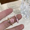 [Delicate and charming] Pink rose set open ring ins trendy sweet versatile temperament gentle ring