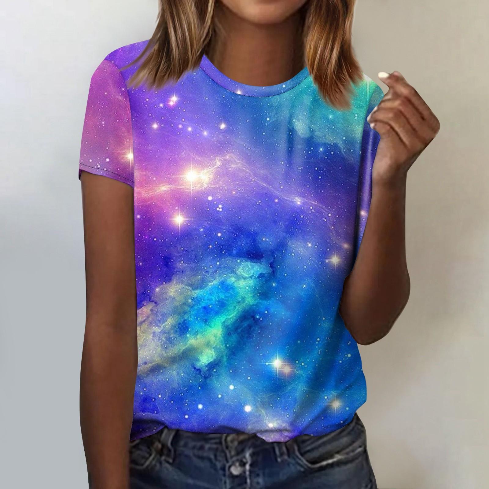 

Женская футболка с короткими рукавами с принтом «Космическая графика» Модный летний топ с короткими рукавами и круглым вырезом XXXXXL