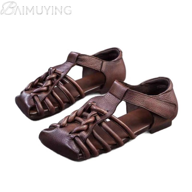 Fashion Women Flat Sandals Square Toe Loafers Sport Shoes Woman 2025 Trend Summer Casual Retro Soft Leather Shallow Designer Zapatillas