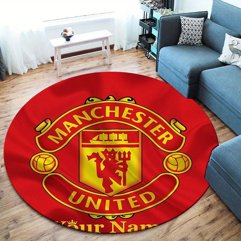 Manchester United F Custom Name Round Area Rug,Carpet Rug for Living Room Bedroom Sofa Playroom Decor,Non-slip Floor Mat
