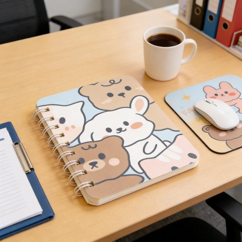 12Pcs Bear Rabbit Pattern Pattern Cartoon A7 Coil Book Pocket Mini Notebook Diary Portable Office Notepad Daily Weekly Planner School Supplies