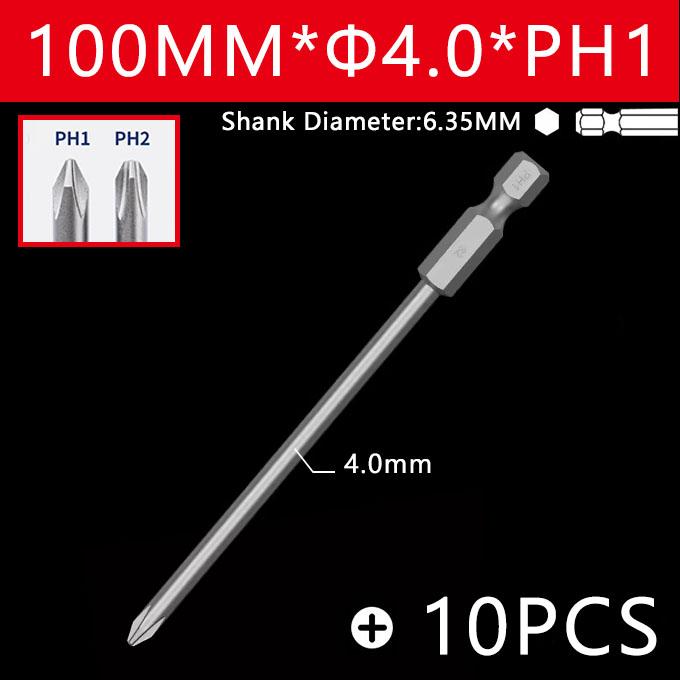 10pcs 100mm Cross Screwdriver Bits Set Alloy Steel Electric Screwdriver 1/4 Inch Hex Screw Driver Bits Hand Tools PH1 PH2