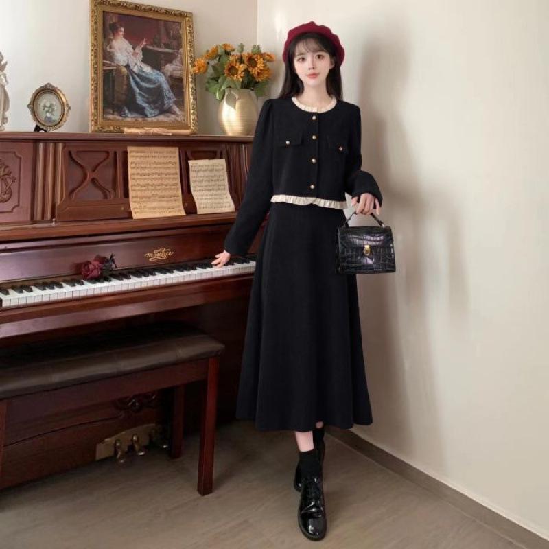 

2025 Autumn/Winter Plus Size Women s High-End Corduroy Red Dress Set M (95-105 jin) чорний