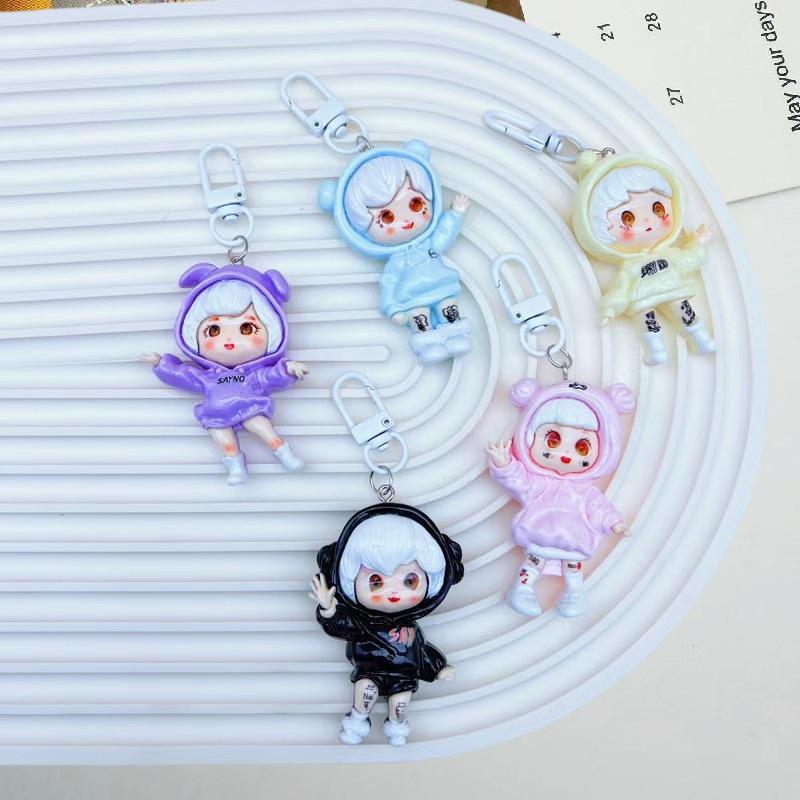 Cartoon Cute Grain Girl Figurine Keychain Pendant Lanyard Resin Gift