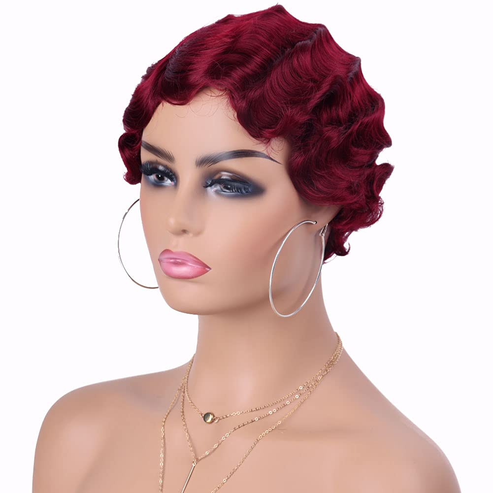 Finger Wave Synthetic Wig Short Mommy Hair Curly Wigs for Black Women Lady Nuna Wig 1920s Cosplay Costume Halloween Party