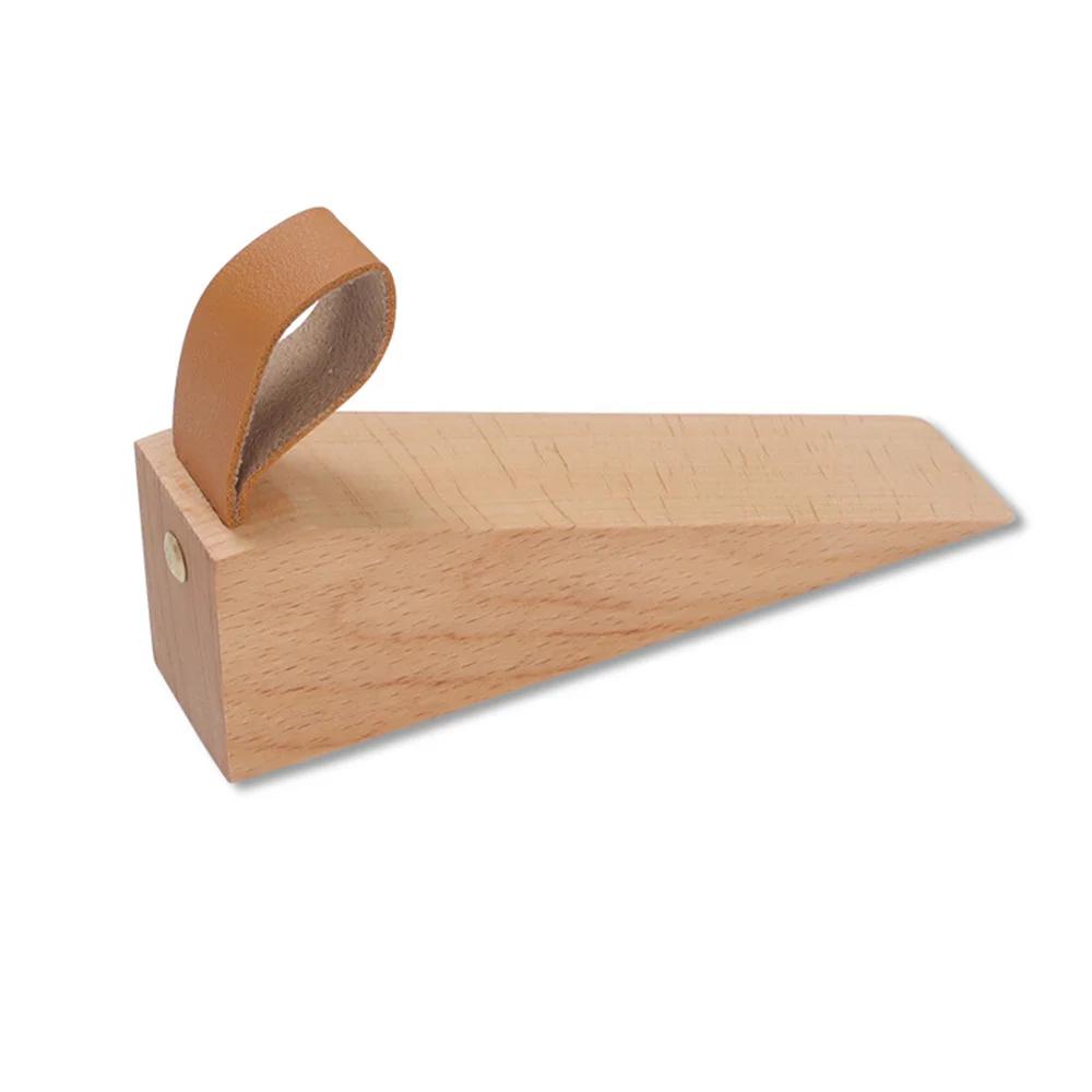 Durable Beech Wood Door Wedge | Anti-collision Non-slip Solid Wood Stopper with Leather Rope, Baby Safety Accessory