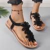 Fashion Fashion White Floral Sandals Women's Clip Toe Sandals Flat Women Summer Casual Shoes Bohemia Flowers Slip on Beach Ladies Shoes