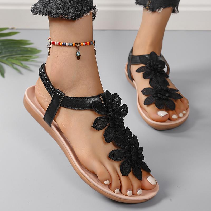 Fashion Fashion White Floral Sandals Women's Clip Toe Sandals Flat Women Summer Casual Shoes Bohemia Flowers Slip on Beach Ladies Shoes