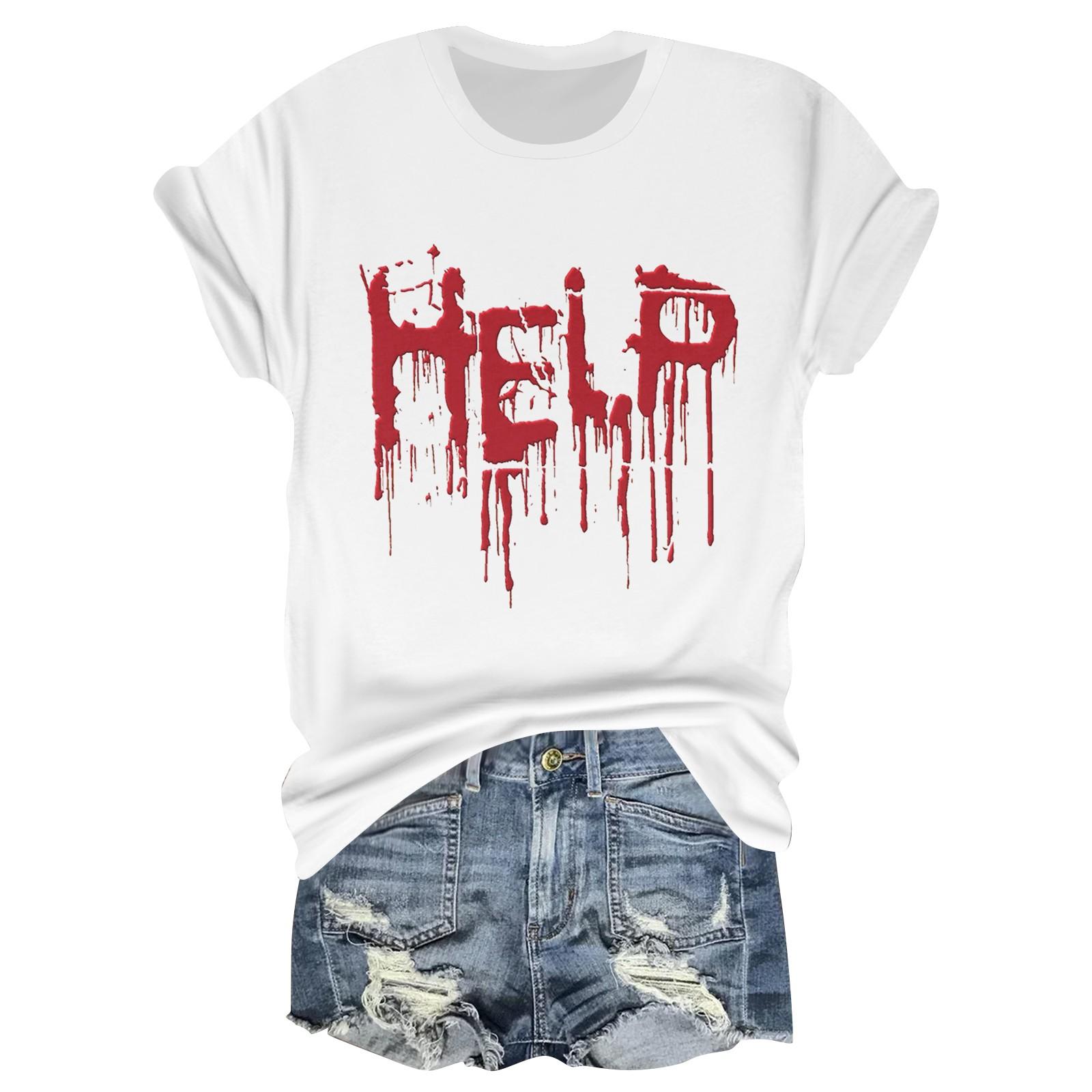 

Женская повседневная футболка с круглым вырезом, принтом на Хэллоуин и коротким рукавом XL